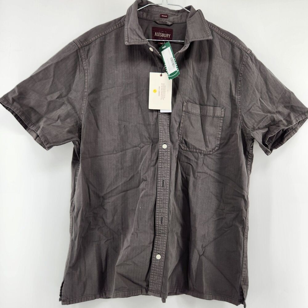 Alesbury Men's Grey‎ Large Textured Short Sleeve Work Shirt NWT